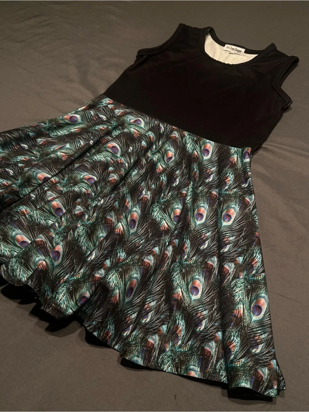 Little Dress Shoppe Girls Peacock Feather Print Fit & Flare Tank Dress
